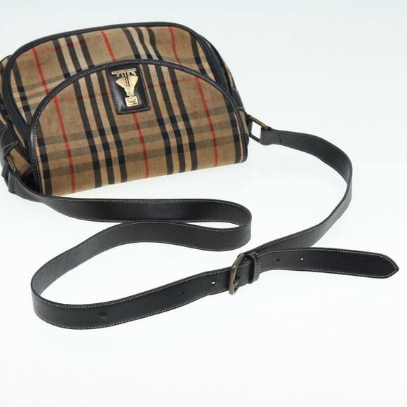 Burberrys Nova Check Shoulder Bag Canvas Beige Black gold Auth 87326 - Picture 7 of 16